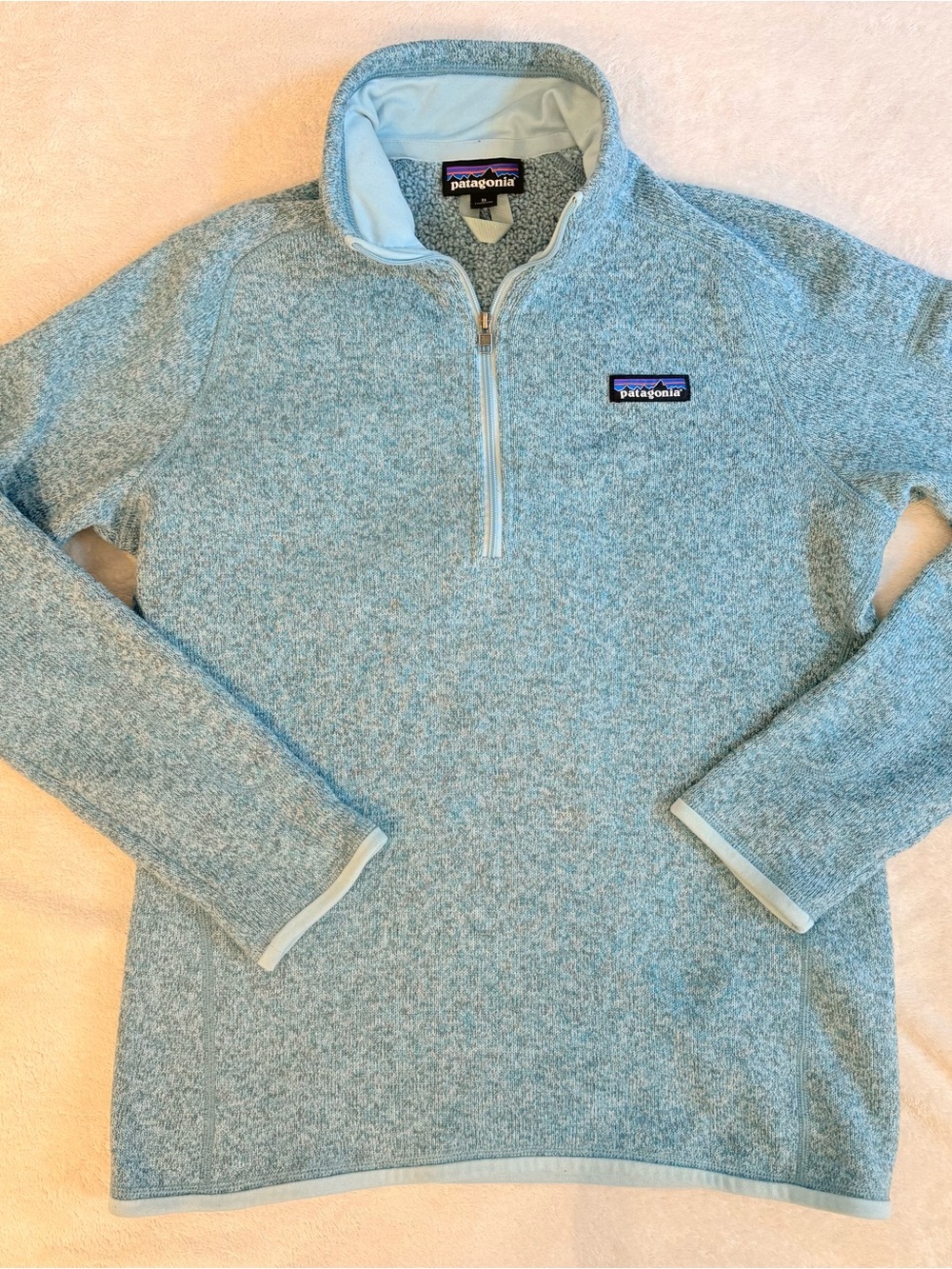 Patagonia Women’s Better Sweater Heather Light Blue Green 1/2 Zip Pullover Sz M